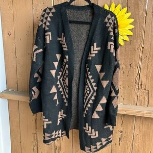 Geometric Patterned Black and Brown Women's Sweater